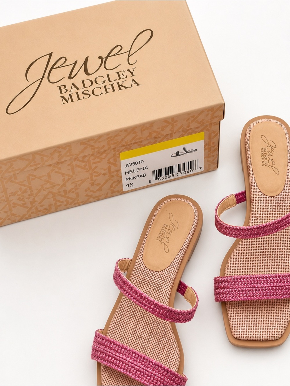 Badgley Mischka Helena Pink Jewel Slide Sandals Flat Summer 9.5 w BOX